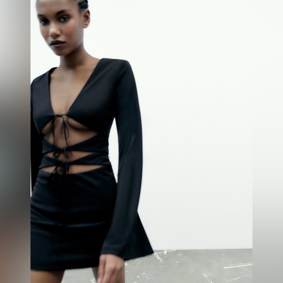 Sold NWT Zara Black Cut Out Mini Dress - Picture 2 of 7